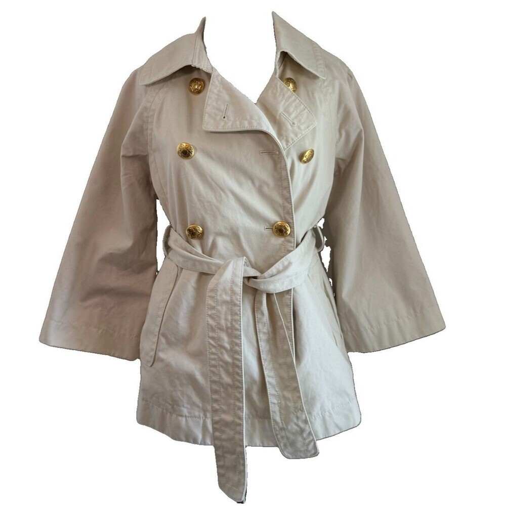 J Crew Trench Coat Womens 4 Mid Short Length Belted Khaki Beige Career Teacher